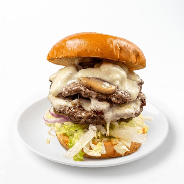 Bacon Mushroom Swiss Burger.